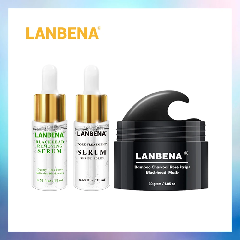 LANBENA маска для удаления угрей с древесным углем+ эссенция с полосками пор черная маска шелушение Маска пилинг лечение акне маска для носа 3 шт
