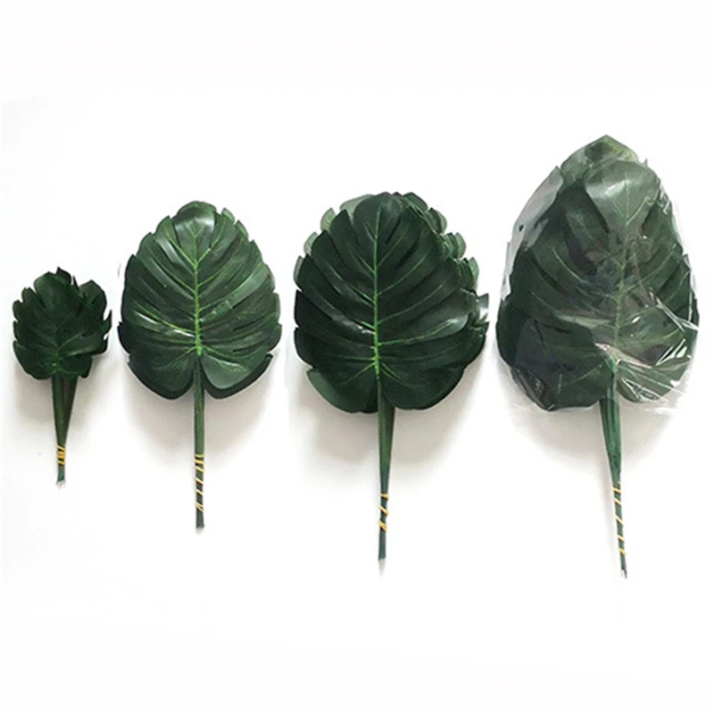 Недорогие Пластиковые цветы искусственные пальмовые листья монстеры зеленые