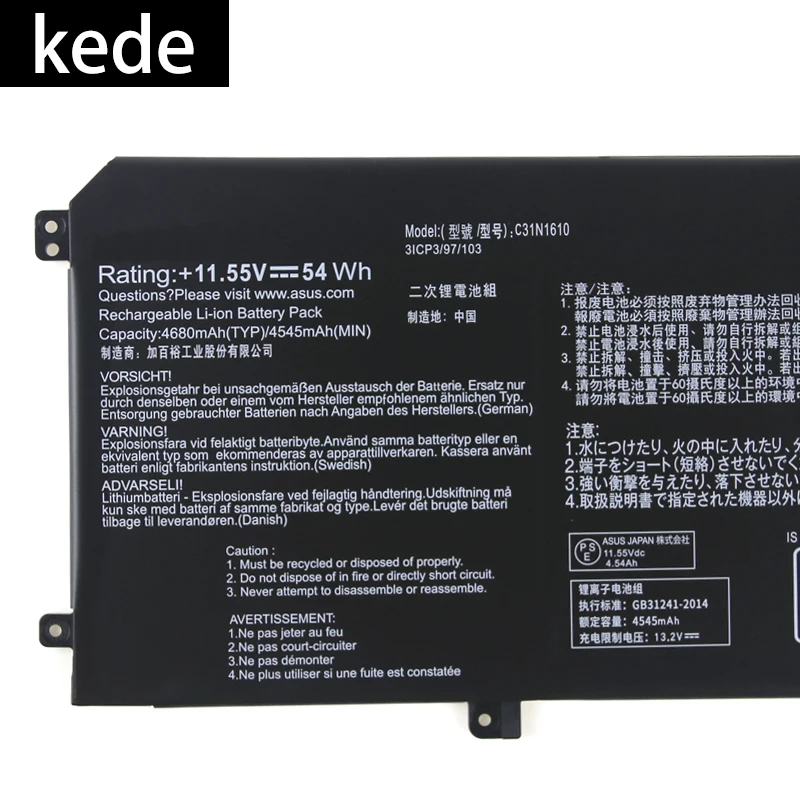 Аккумулятор Kede C31N1610 для Asus ZenBook UX330 UX330U U3000C 11 55 в 54Wh оригинал | Компьютеры и офис