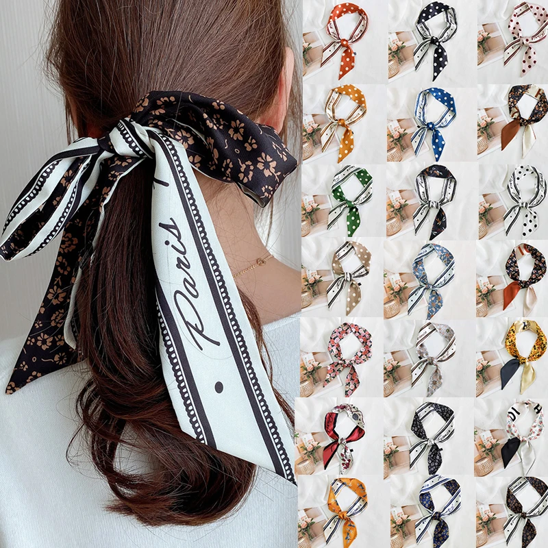 

Модный длинный шелковый шарф с лентой, двухсторонний шейный платок, женские узкие удлиненные шарфы, Галстуки для волос, многофункциональны...