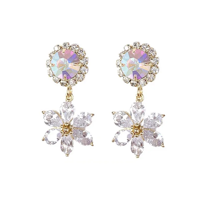 

Korea Women Shiny Rhinestone Snowflake Drop Earrings AB Color Crystal Geometric Statement Dangle Earrings Fashion Party Jewelry