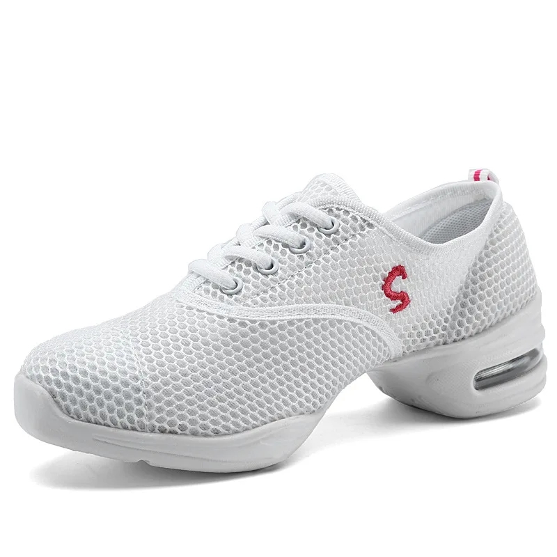 Soft Outsole Dance Shoes Woman's Breath Jazz Sports Feature Sneakers Black Ladies Modern Practice | Спорт и развлечения