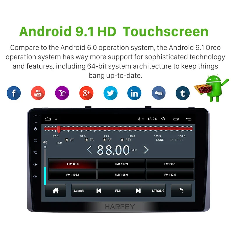 Harfey 9 дюймов Android 8 1 автомобильный мультимедийный плеер радио для 2010-2019 Kia Carnival с wifi