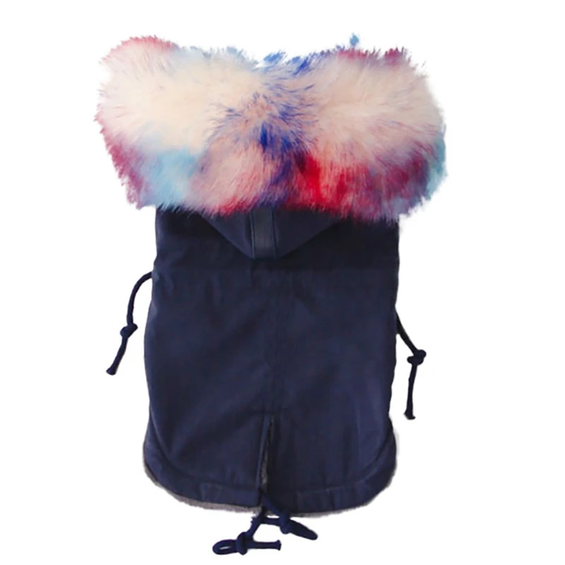 Blue Пальто для кошек и собак, зимний роскошный воротник из искусственного меха, одежда для собак для маленьких собак, теплая ветрозащитная парка для питомцев, флисовая подкладка, куртка для щенков - Цвет: Blue