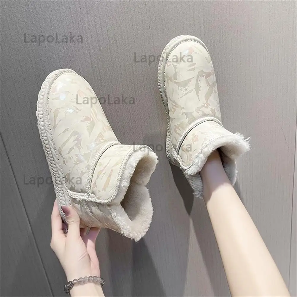 

Ботильоны женские зимние плюшевые на меху, без застежки, на плоской подошве