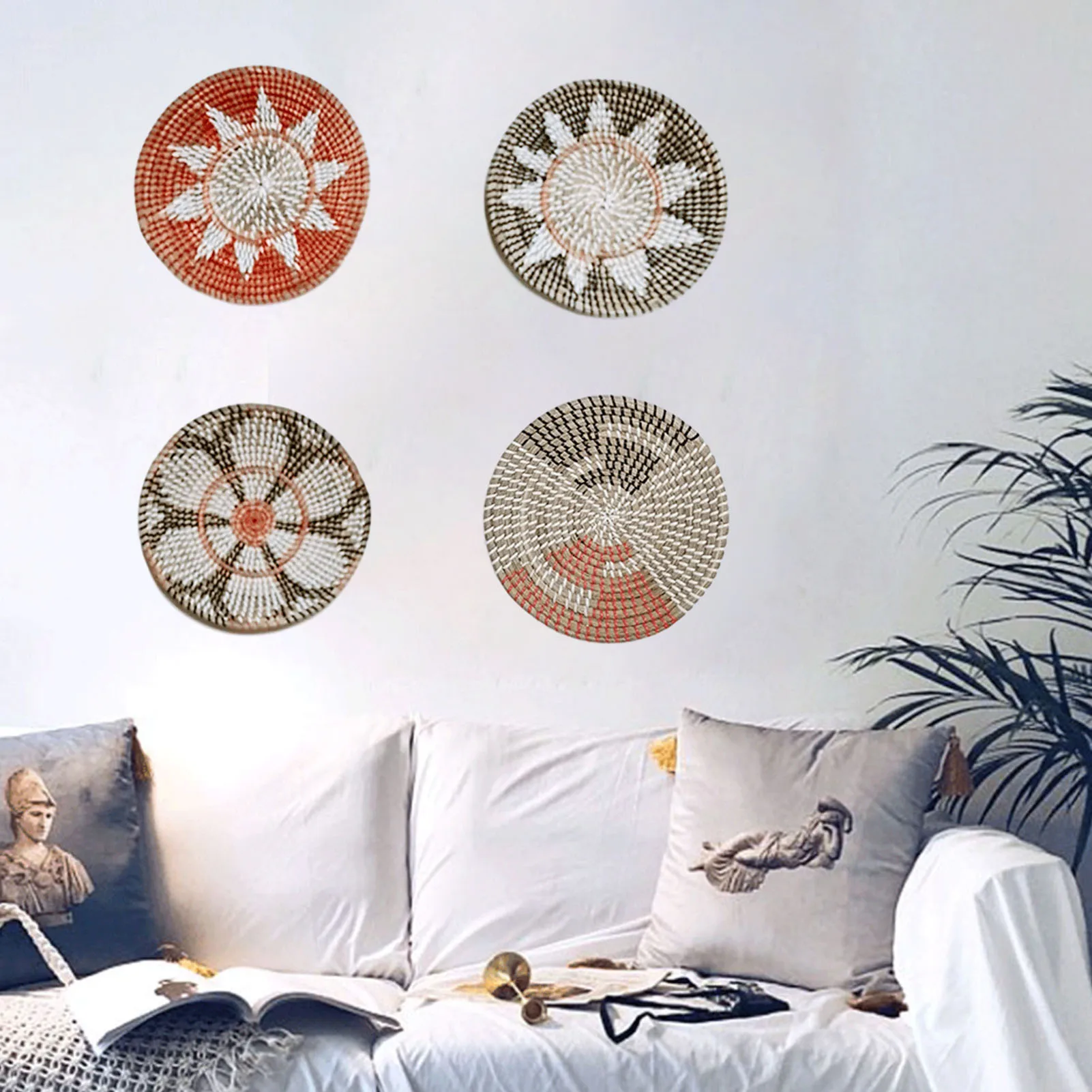

Natural Seaweed Woven Bowl Pendant, Boho Style Home Wall Hanging Decor, Jewelry, Snack Retro Storage Tray Housewarming Gift
