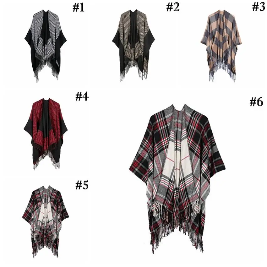 Клетчатые пашмины 6 цветов модные зимние теплые клетчатые пончо оверсайз шали и