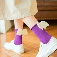 kawaii socks set angel wings cute harajuku purple short socks women white cotton chaussette femme fun socks