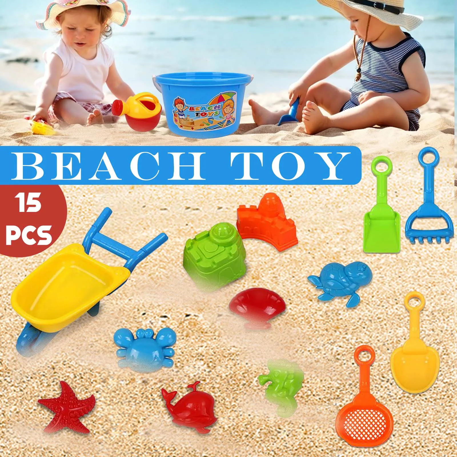 

15Pcs/Set Baby Beach Toys Sandbox Toys For Children Sandpit Sand Molds Sand Castle Tool Cart Shovels Ducks Bucket Outdoor Toy
