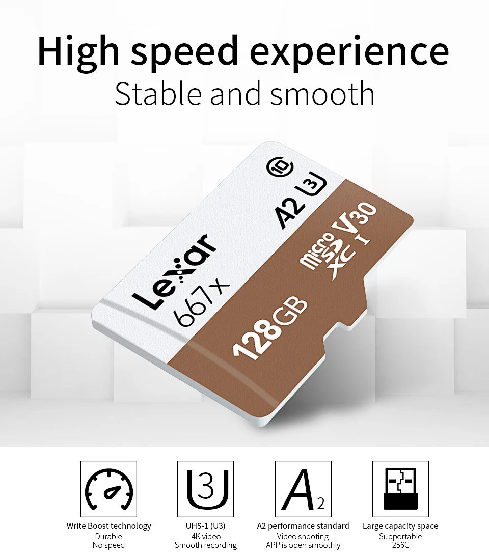 Оригинальная карта памяти Lexar A2 667x SDXC Micro SD карта 64 Гб 128 ГБ 256 ГБ A2 U3 V30 C10 TF карта для 4K видео microsd флэш-карты