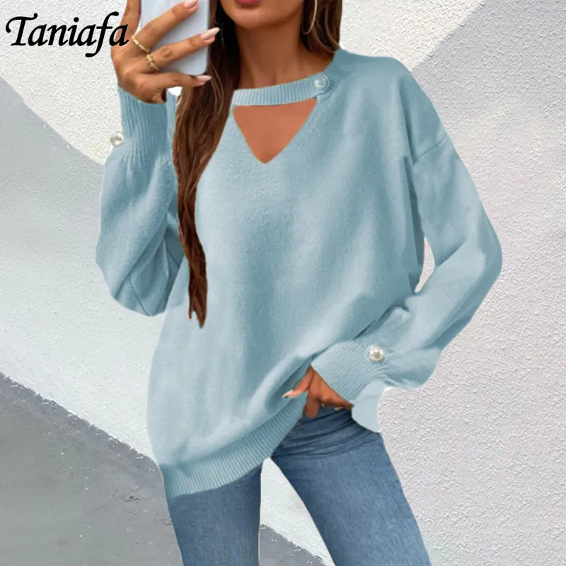 

Harajuku свободный свитер для женщин с длинным рукавом однотонные Цвет пуловер свитер; Модные повседневные летние открытые V образным вырезом с...