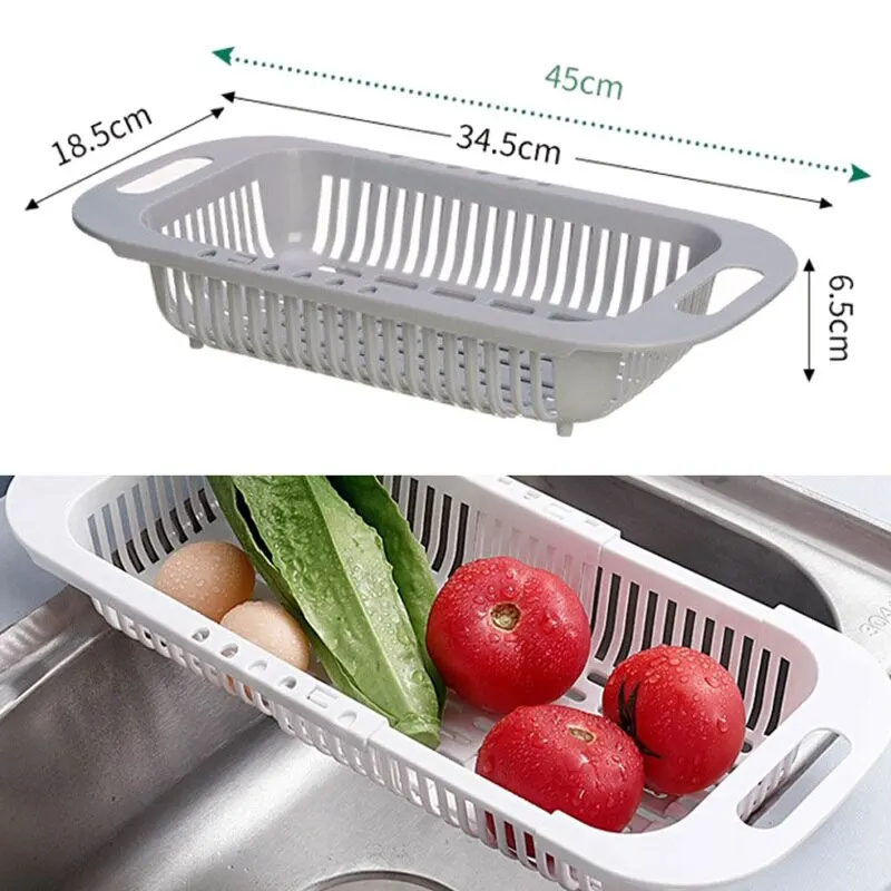 

Kitchen Fruit Vegetable Washing Retractable Drainage Basket Sink Basin Plastic Fruit Storage Basket Sink Storage Rack Drain
