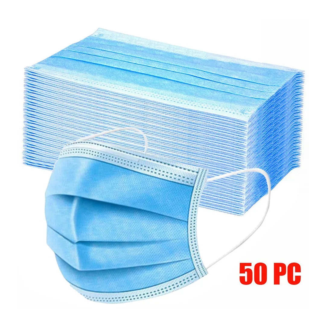 

50pc Blue Adlut Disposable Face Mask Fashion 3 Layer Non-woven Fabric Masks Headband masques mascarilla mask #
