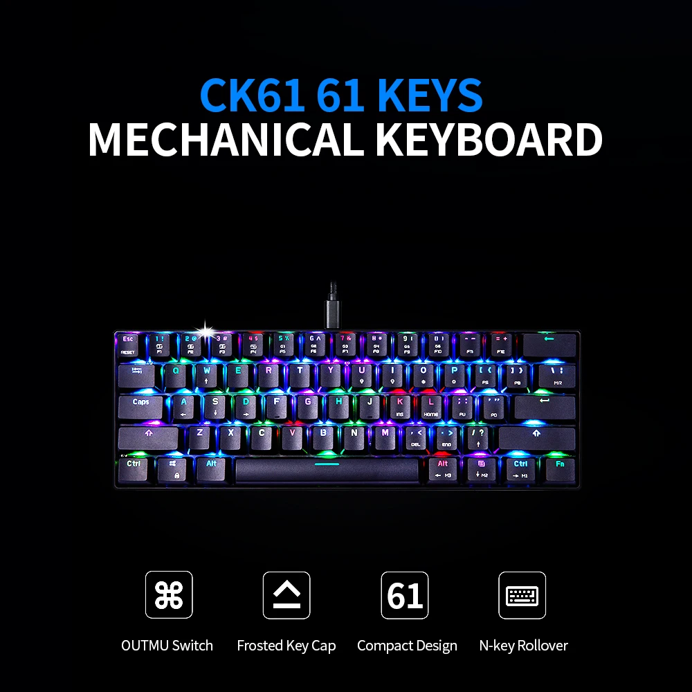 Игровая механическая клавиатура MOTOSPEED CK61 портативная Проводная USB с 61 клавишей