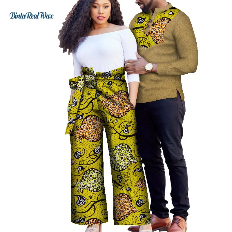 Sweet Lover Couples Clothes African Print Patchwork Pants for Women Bazin Riche Mens Long Shirts African Style Clothing WYQ641