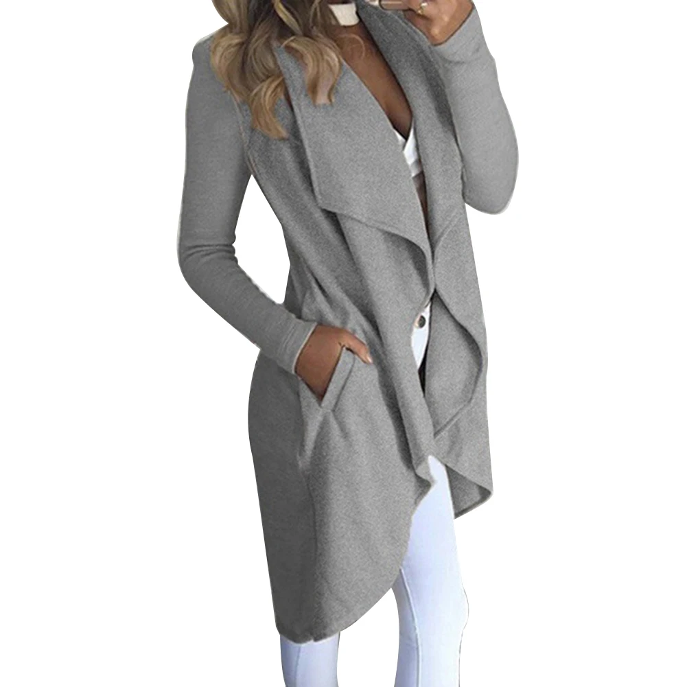 Модная женская ветровка пальто однотонная туника с открытым спереди тренчкот