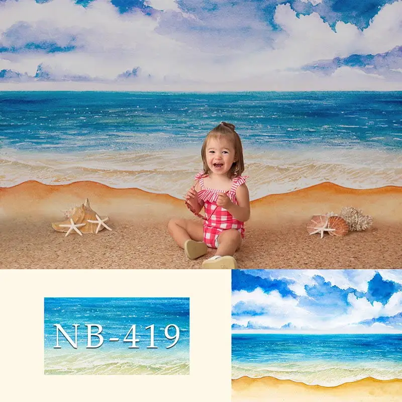 

Summer Sea Beach Backdrop Summer Sandy Beach Baby Children Portrait Backdrops White Cloud Blue Sky Background Beach Party Decor