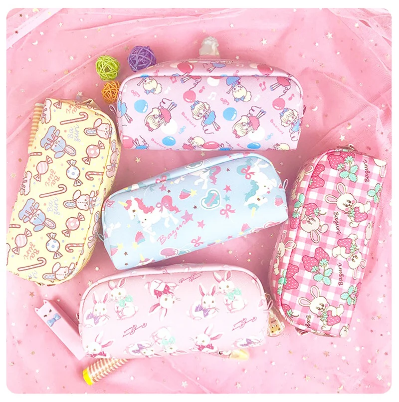 Японская каваи Сумка карандаш с единорогом и кроликом чехол из ПВХ высокой