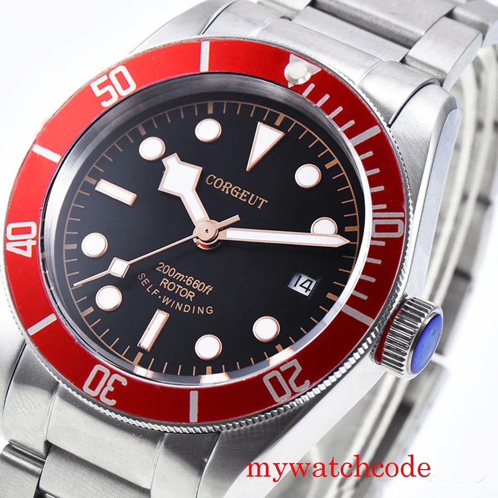 

41MM Corgeut Mechanical Automatic Men's Watch Sapphire Glass Black Dial Date Alloy Insert NH35A MIYOTA 8215 Movement Luminous