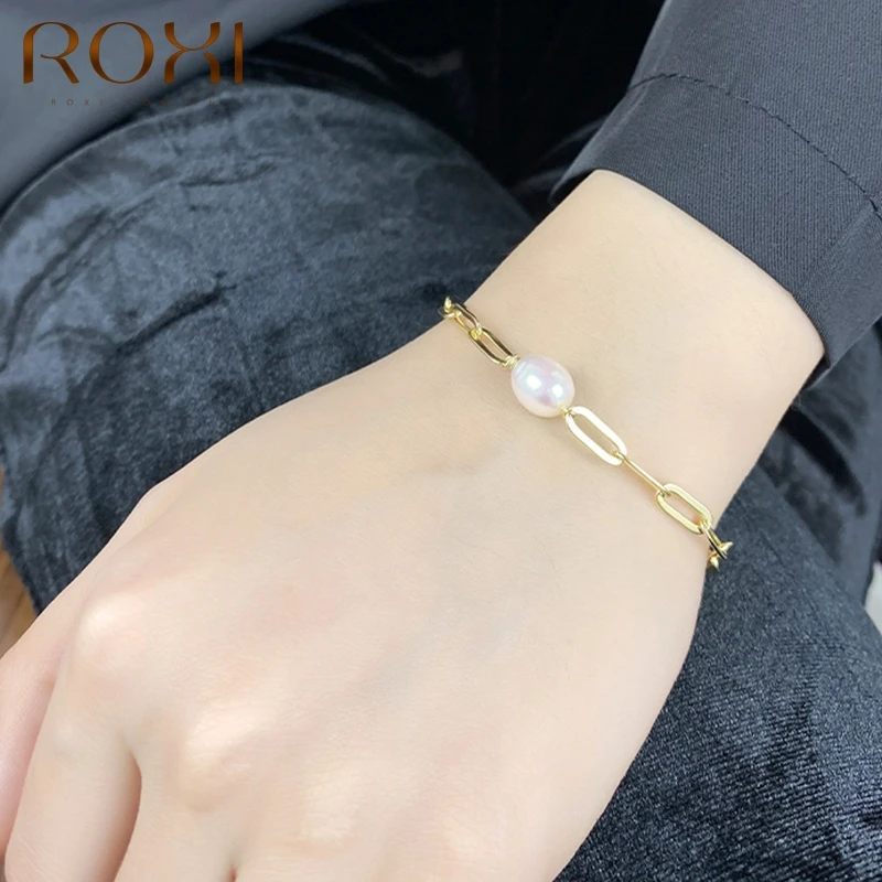 

ROXI New Baroque Shaped Pearl Bracelet For Women 925 Sterling Silver girls 18K Gold Bracelet Charms Pulseiras Feminina Bracelets