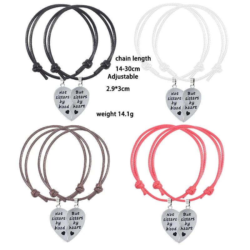 

Classic Two Piece Heart-shaped Splicing Letter Lettering Alloy Pendant Fashion Girlfriends Woven Leather Rope Bracelet Wholesale