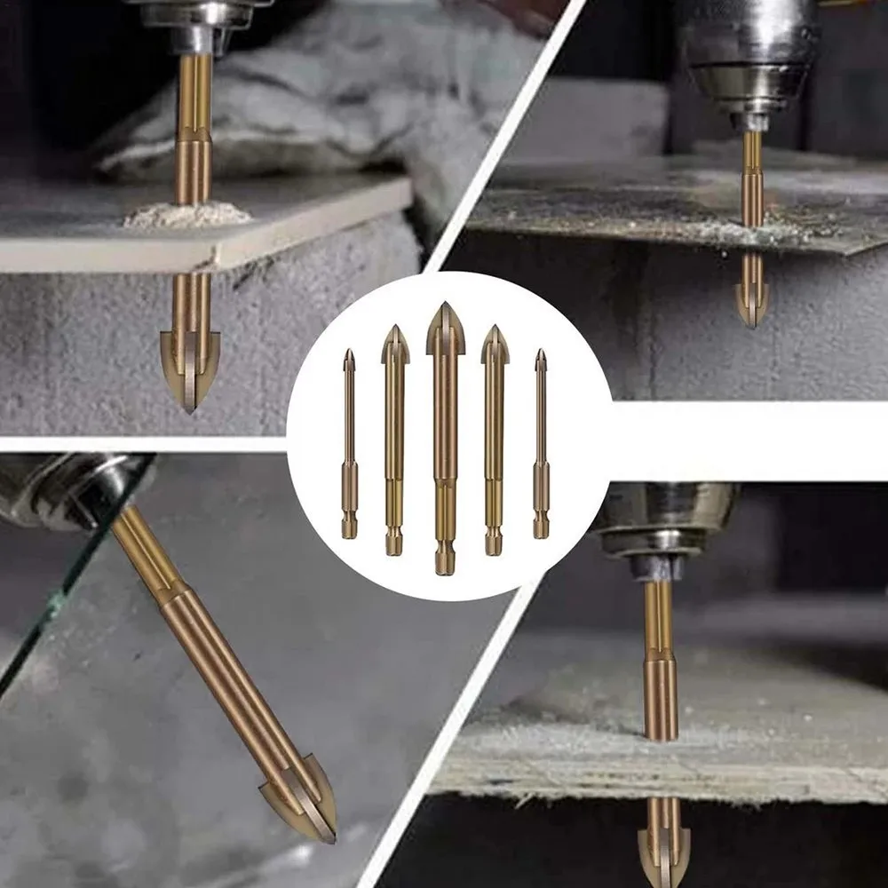 

5Pcs Cross Alloy Drill Bits Cross Hex Tile Bits 3 4 5 6 8mm Efficient Drilling Tool For Glass Ceramic Concrete Hole Opener