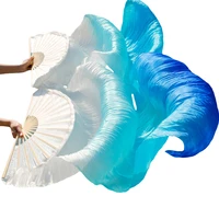 2021 women belly dance fan veil hand made white navy blue gradient silk veil pairs 180x90cm girls women stage show props