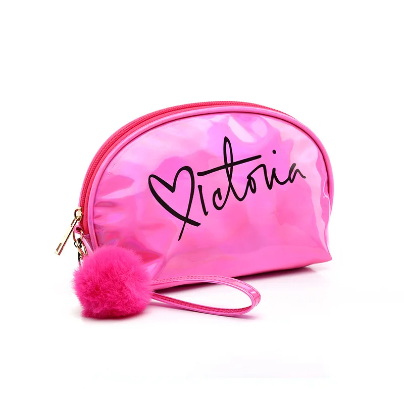 

Cross-border Korean version of laser makeup bag custom magic pu makeup bag solid color handbag hairball