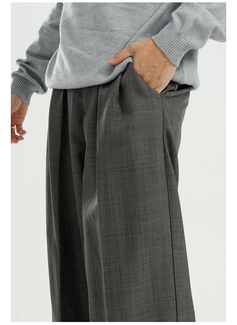 

Male Drawstring Hem Hip Hop Long Trousers Men Vintage Fashion Streetwear Loose Straight Wide Leg Suit Pant