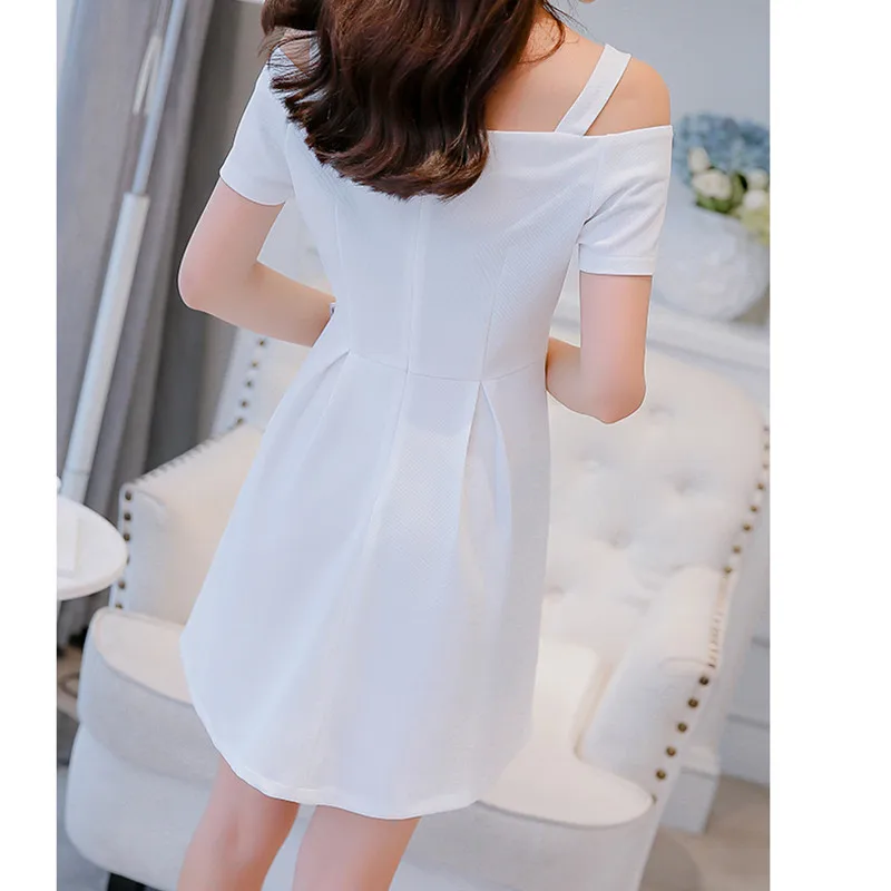 Vestido de primavera-verano ajustado con hombros descubiertos, Sexy, oficina, elegante, Minivestido de fiesta de talla grande, rojo, blanco y negro