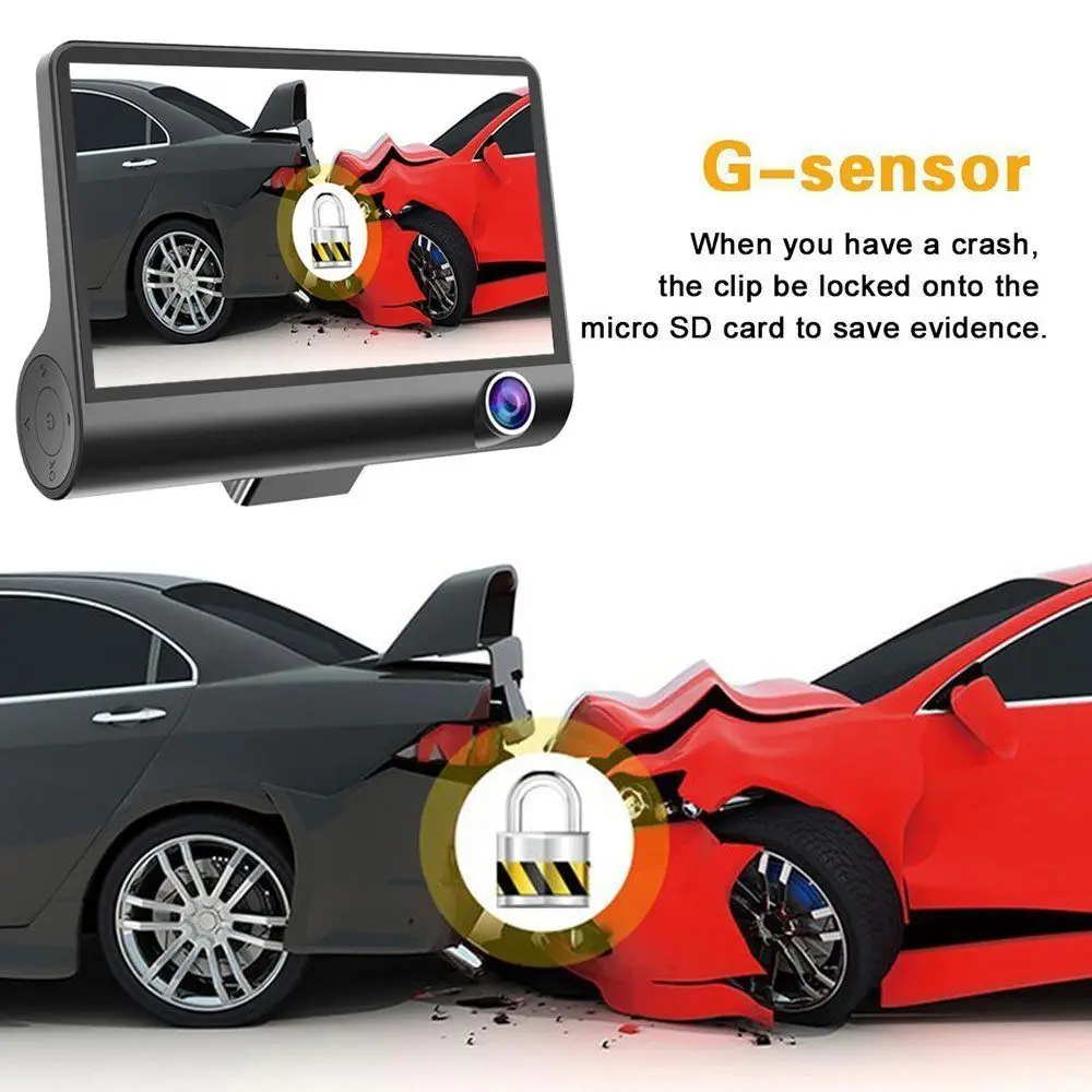 Podofo Dash Cam 3 Камера s объектив Видеорегистраторы для автомобилей 4 дюйма ЖК дисплей