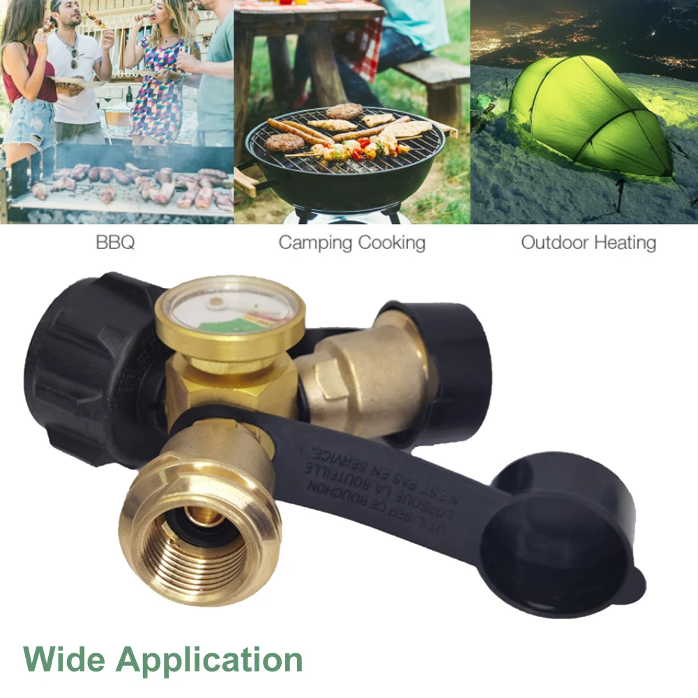 

Propane Tank Gauge Y Splitter Adapter With Gauge Fit For 5-100lb Brass Adapter Propane Tank Adapter 2 Way LP Gas Tee Connector