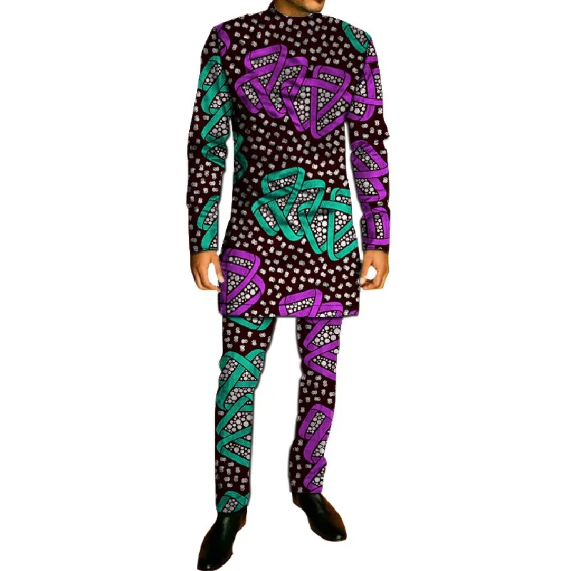 

African Fashion Man Long Shirts With Pants Wax Print Tops+Trousers Men's Outfits African Pant Sets Special Custom Sizes