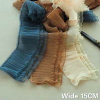 15cm wide high quality three layers pleated chiffon lace ruffle trim needlework ribbon dresses fluffy skirts diy sewing supplies
