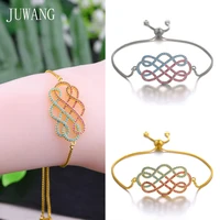 juwang new fashion diy chain bracelets for woman zirconia pave setting chinese knot charm adjustable bracelet bangles jewelry