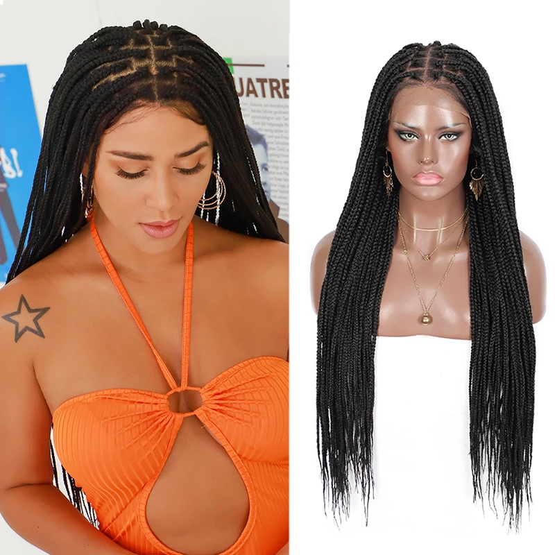 

Kalyss 30 Inches Synthetic Hair 13*6 Knotless Box Braids Black Lace Front No-Knot Large Lace Feed-in Braids Wigs for Black Wowen