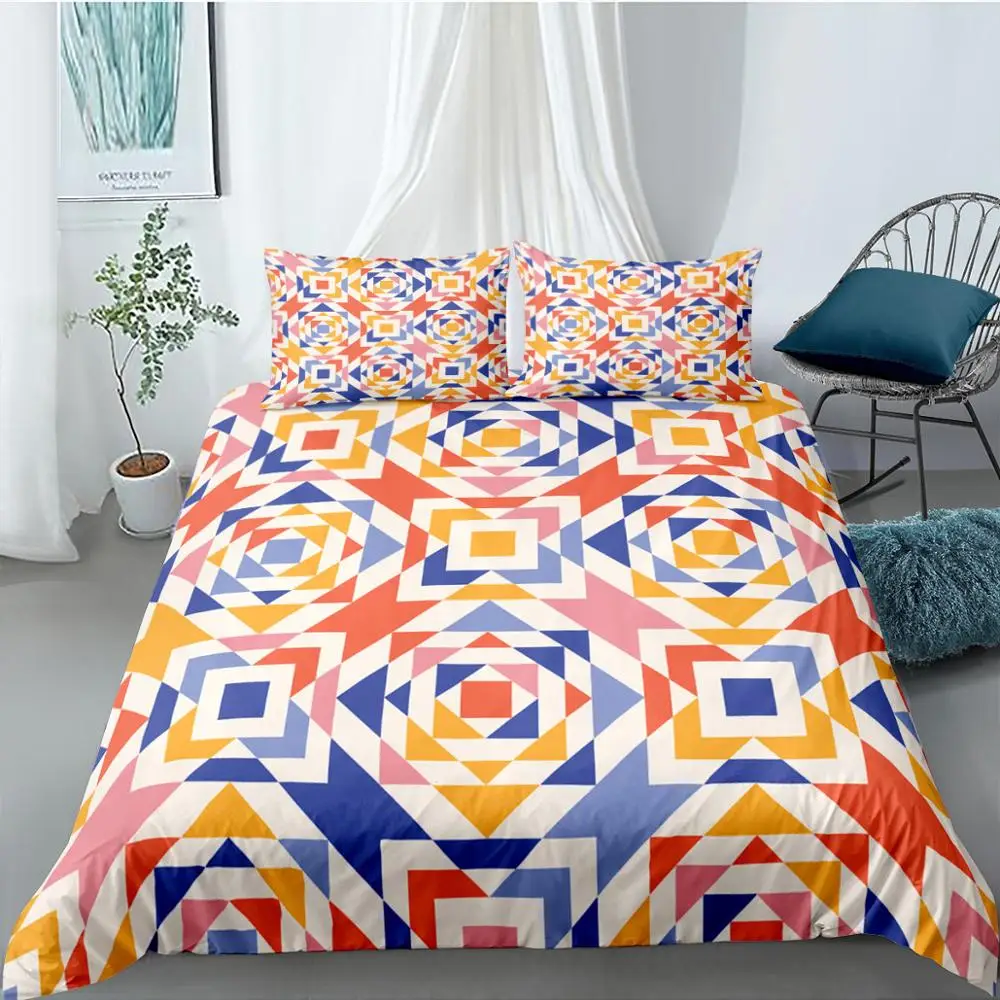 

Abstract Geometric Bedding Set Luxury Mesh, Small Floral Shapes, Leaves, Petals, Design Duvet Cover 220 x 240 Home Textiles
