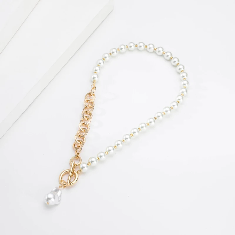 

Baroque Pearl Chain Necklace Pendant for Women 2021 New Trendy Jewelry Toggle Chain Choker Collar Necklace Handmade Gold Color