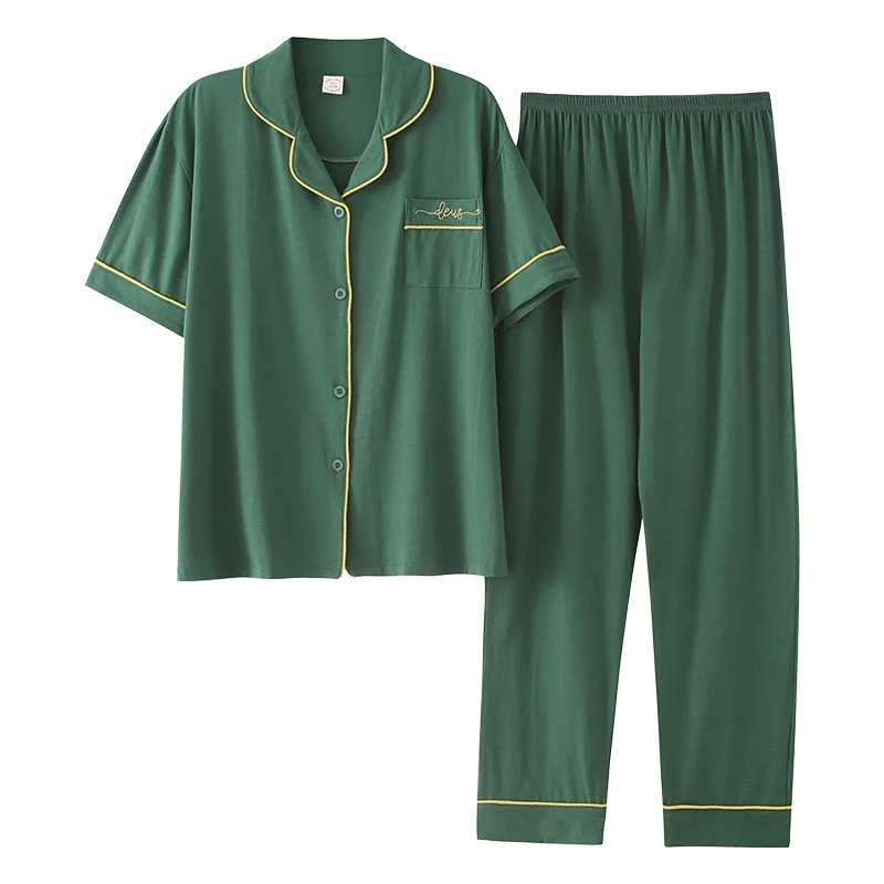 

Summer 100% modal cotton long-sleeved trousers ladies pajamas suit simple green colour style long pajamas women's home