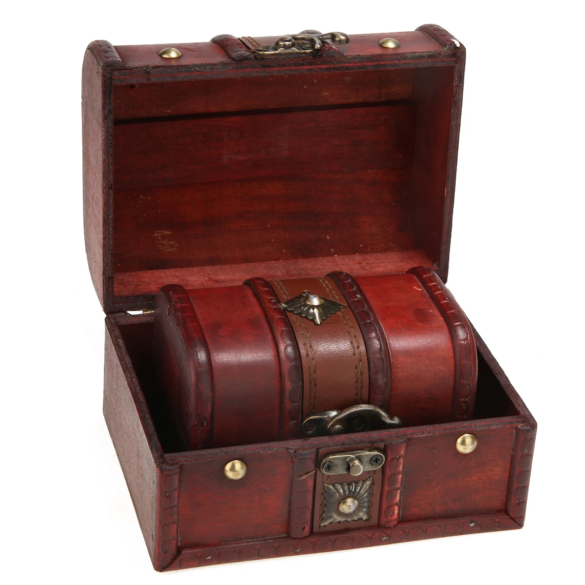 2Pcs Vintage Wooden Case Jewelry Storage Box Small Treasure Chest Wood Crate Home Boxes | Дом и сад