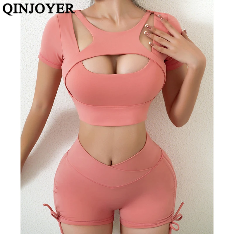 

QINJOYER Two Pieces Set Women Fitness Yoga Set Ropa Deportiva Mujer Gym Clothing Track Suit High Waist Pants Workout Set 2021