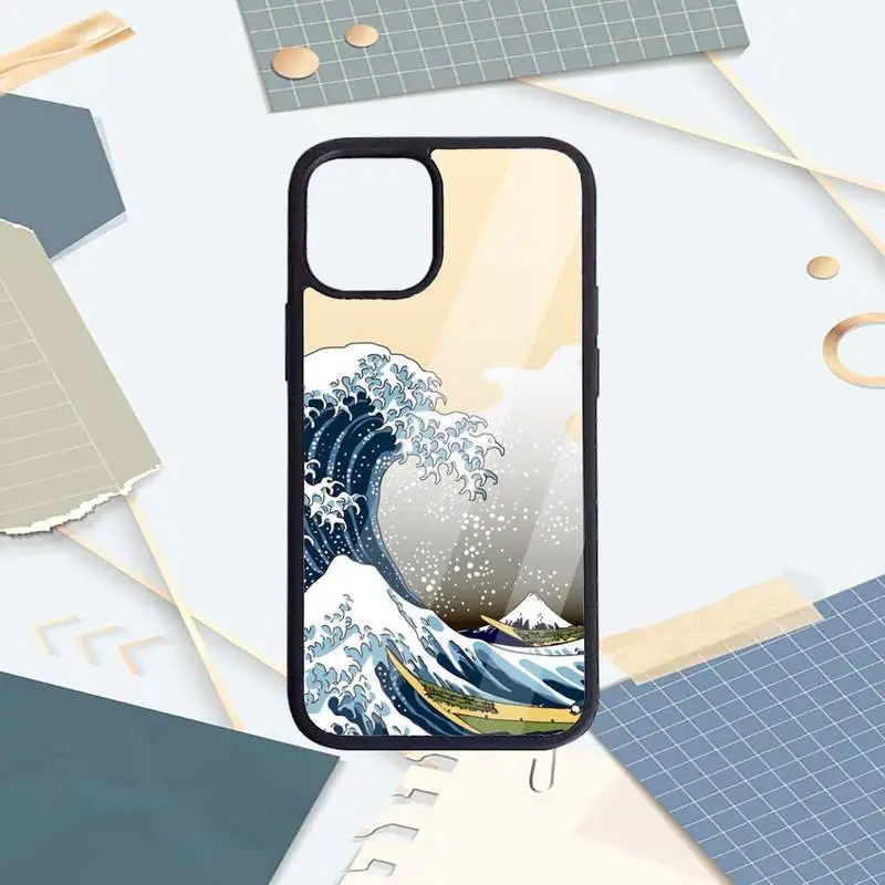 

Wave Art Japanese Green Illust Phone Case PC for iPhone 11 12 pro XS MAX 8 7 6 6S Plus X 5S SE 2020 XR Luxury brand shell funda