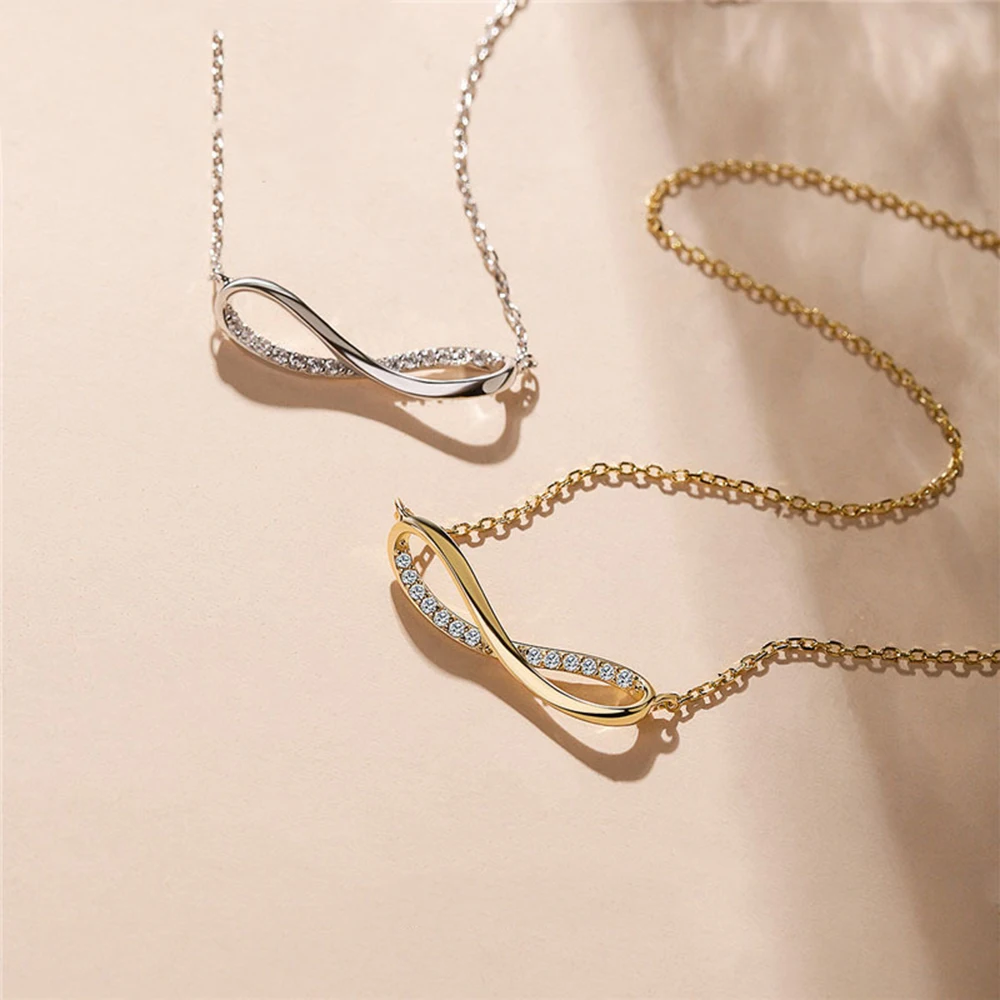 

SCALLOPED Brand Design Mobius Ring Choker Necklaces 2021 New Gold Long Chain Clear CZ Charm Women Jewelry Couple Gifts
