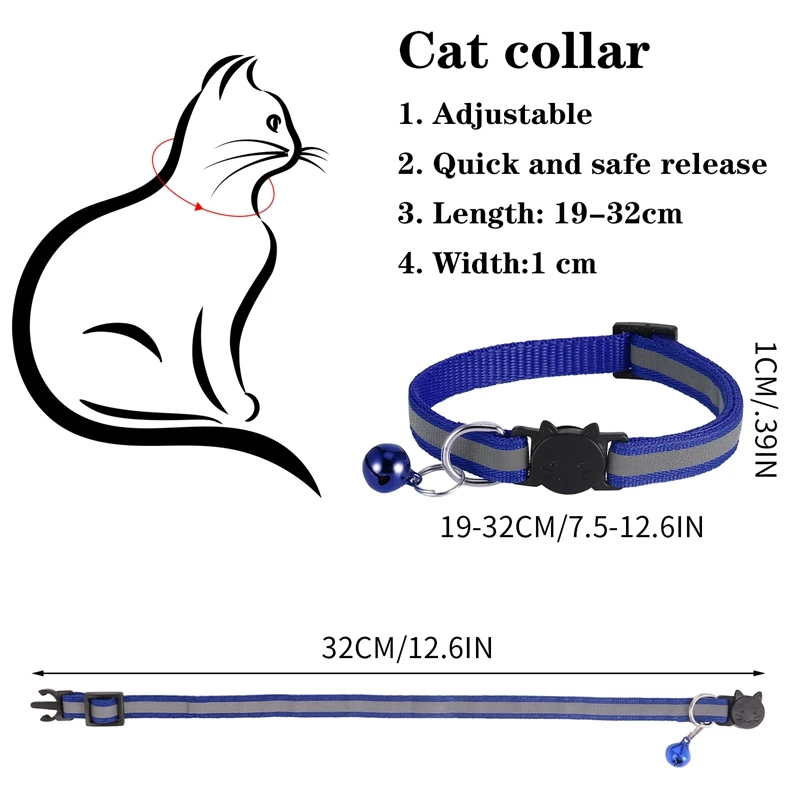 

6pcs/Pack Reflective Dog Cat Collars with Bells Adjustable 19-32cm Safety Release Pet Collars For Puppies Cats Kitten Small Dog