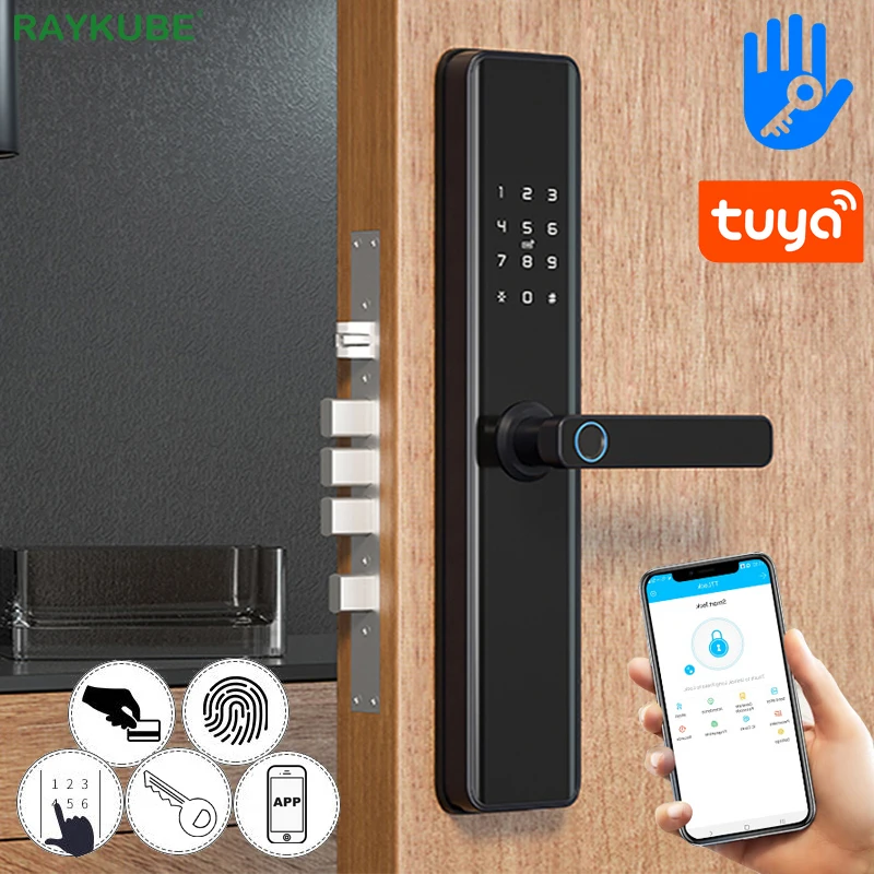 

RAYKUBE Wifi Electronic Door Lock With Tuya APP Remotely / Biometric Fingerprint / Smart Card / Password / Key Unlock FG5 Plus