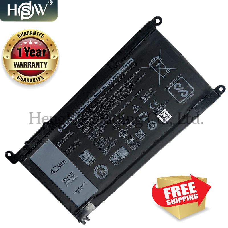 Аккумулятор для ноутбука HSW 42WH 3CRH3 WDX0R T2JX4 WDXOR DELL 15MF 5368 Inspiron 13 5000 5378|Аккумуляторы