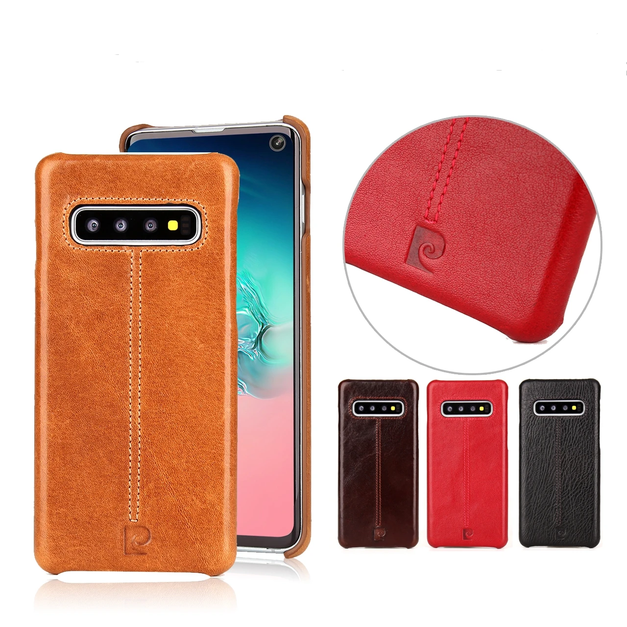 Для Samsung Galaxy S10 ТПУ + натуральная кожа прошитая кожаная задняя крышка ультра