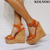 kolnoo new designed womens wedges heeled sandals buckle ankle strap party prom summer shoes large size fashion evening shoes