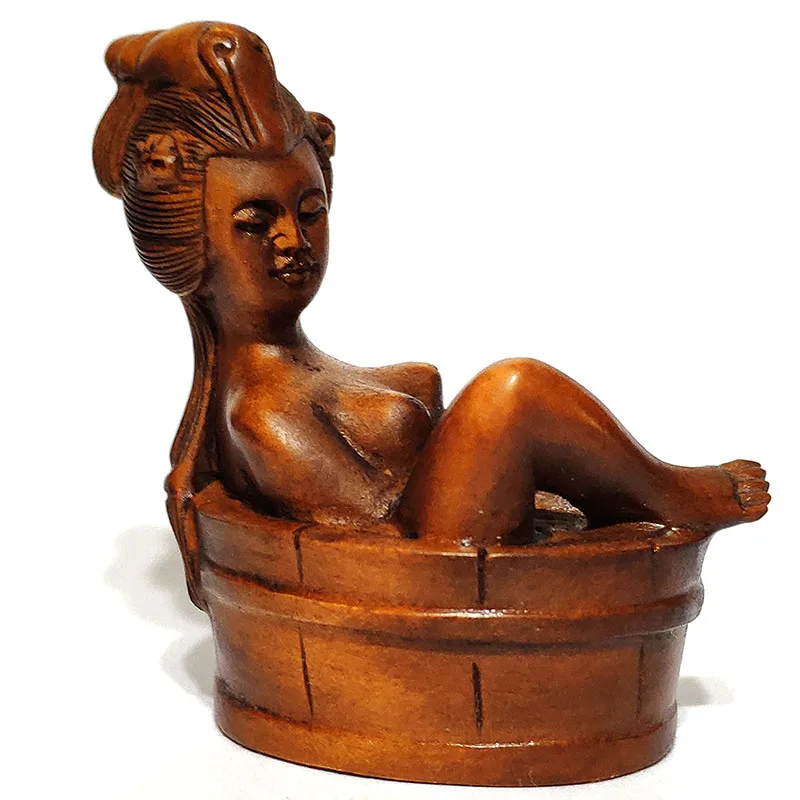 

2 "ручной работы ЯПОНСКИЙ Самшит Netsuke : Geisha Woman Bathing-Y7145