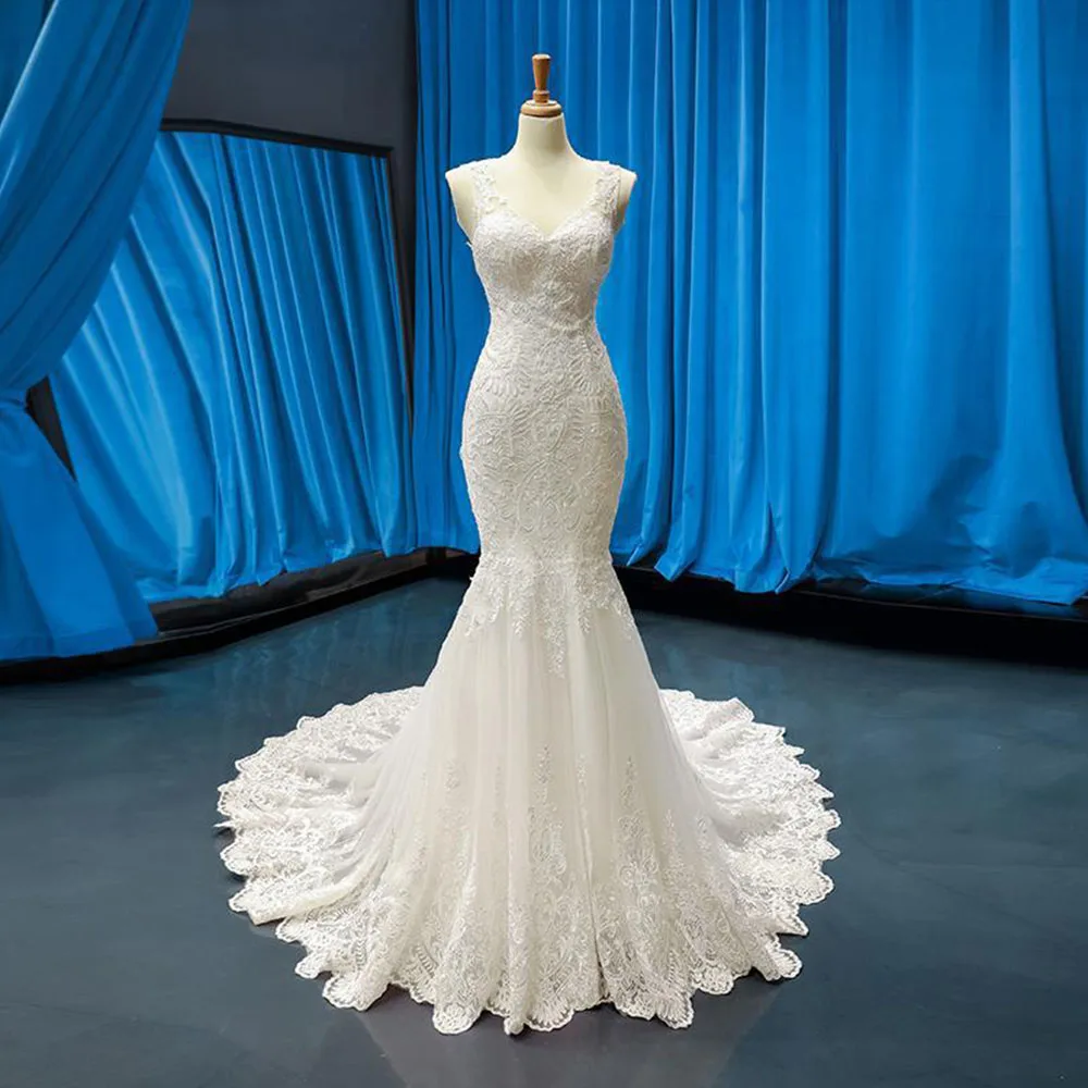 

Robes De Mariage Tulle Mermaid Wedding Dress See Through Back Hochzeitskleid V-Neck Sukienka Na Wesele Luxury Bridal Gown